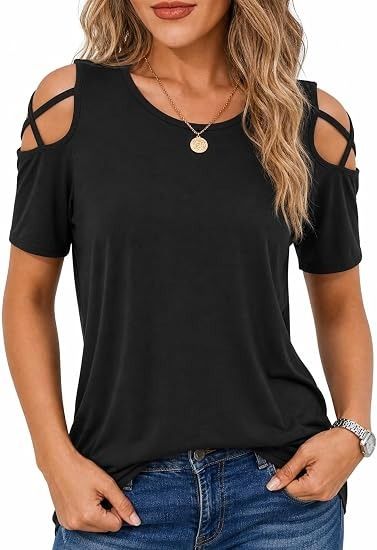 Black Cold Shoulder Short Sleeve Top image 3